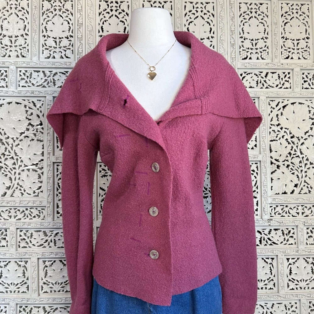 Pink Coquette Button Up Jacket‎ With Cape Style Collar Sz Small
